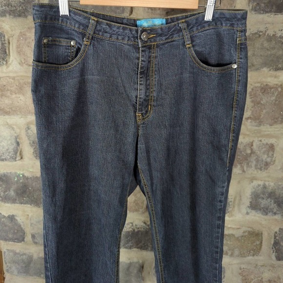 JEANBAY Blue Capri Jeans Woman's Size 14W Embroidered Pockets Y2K Retro Stretch - Picture 3 of 12